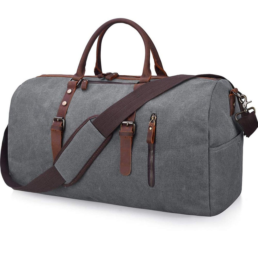 Travel Duffel Bag Large Canvas Duffle Bag for Men Women Leather Weekender Ove…
