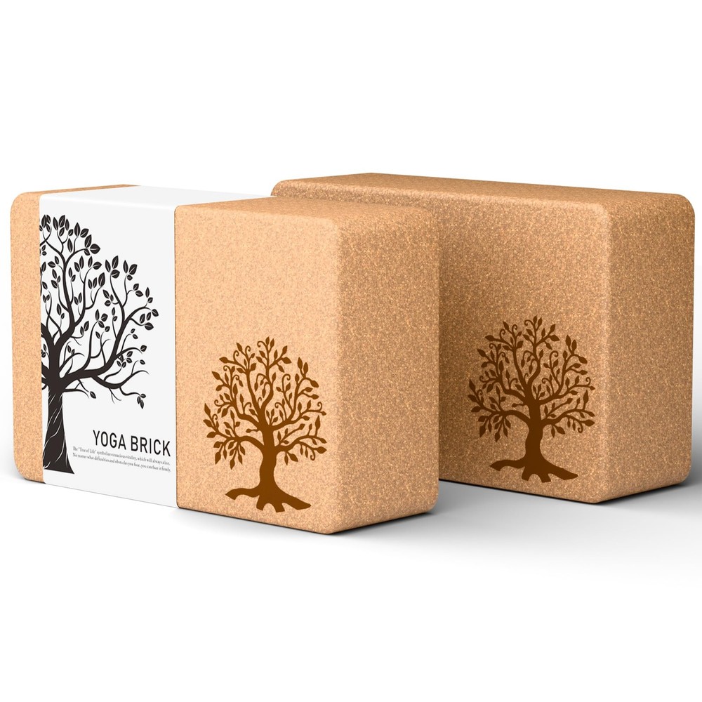 Cork Yoga Blocks 2 Pack Set, Natural Soft Non-Slip Blocks,