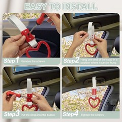2Pcs, Heart Shaped Car Handle Straps Pink (Black Strap)