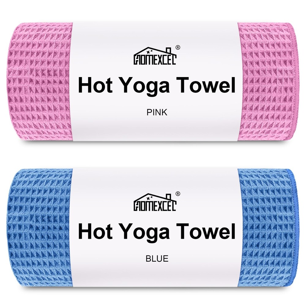 HOMEXCEL Hot Yoga Towels 2 Pack, (26.5″ x 72″) 26.5 x 72 Inch, Blue/Pink