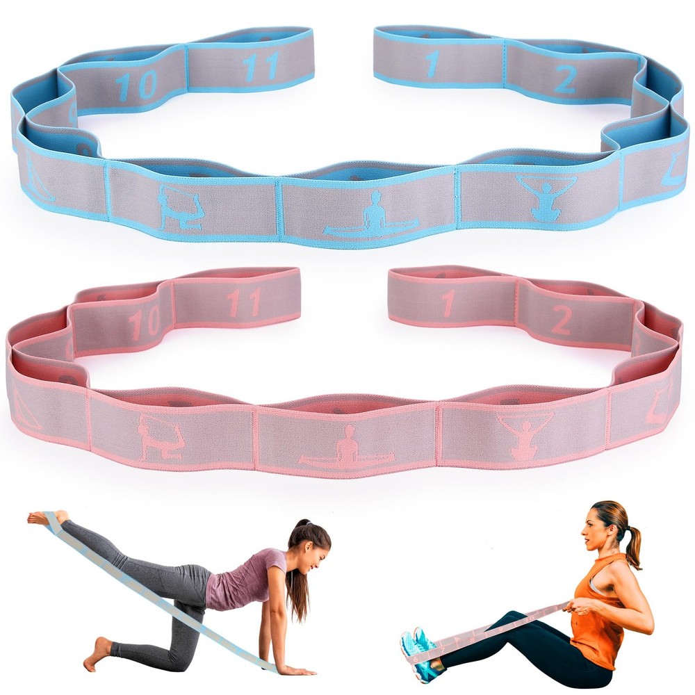 2PCS Elastic Yoga Stretching Strap with 11 Loops, Elastic Band for Physical T…