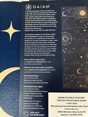 Gaiam Foldable Pliable Blue YOGA MAT, 2 mm Super Compact w Stars Planets Sun NEW