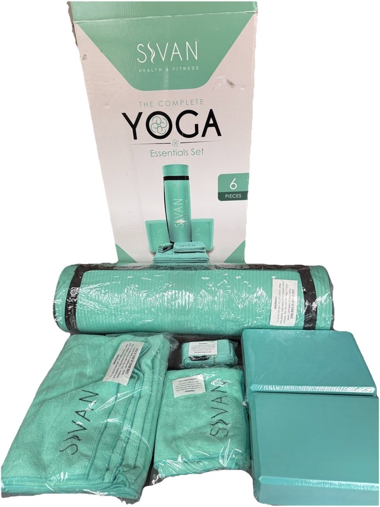 Sivan Health & Fitness Yoga Set 6-Piece Mat Blocks Strap Towels Turquoise