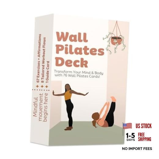 Wall Pilates Workout Cards for Women, 76 Large Hand Drawn Exercise Deck with