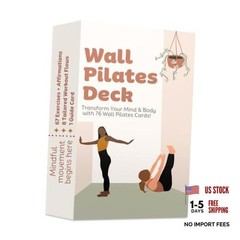 Wall Pilates Workout Cards for Women, 76 Large Hand Drawn Exercise Deck with