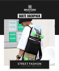 Foldable Skateboard Backpack Bag Carrier with Adjustable Shoulder Straps BLK