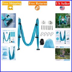 Blue Aerial Yoga Swing Kit, Supports 400lb, Includes Mounting & Extensions