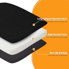 Chair Cushions for Dining Chairs, 2″ Thick Seat 2 Count(Pack of 1) Black