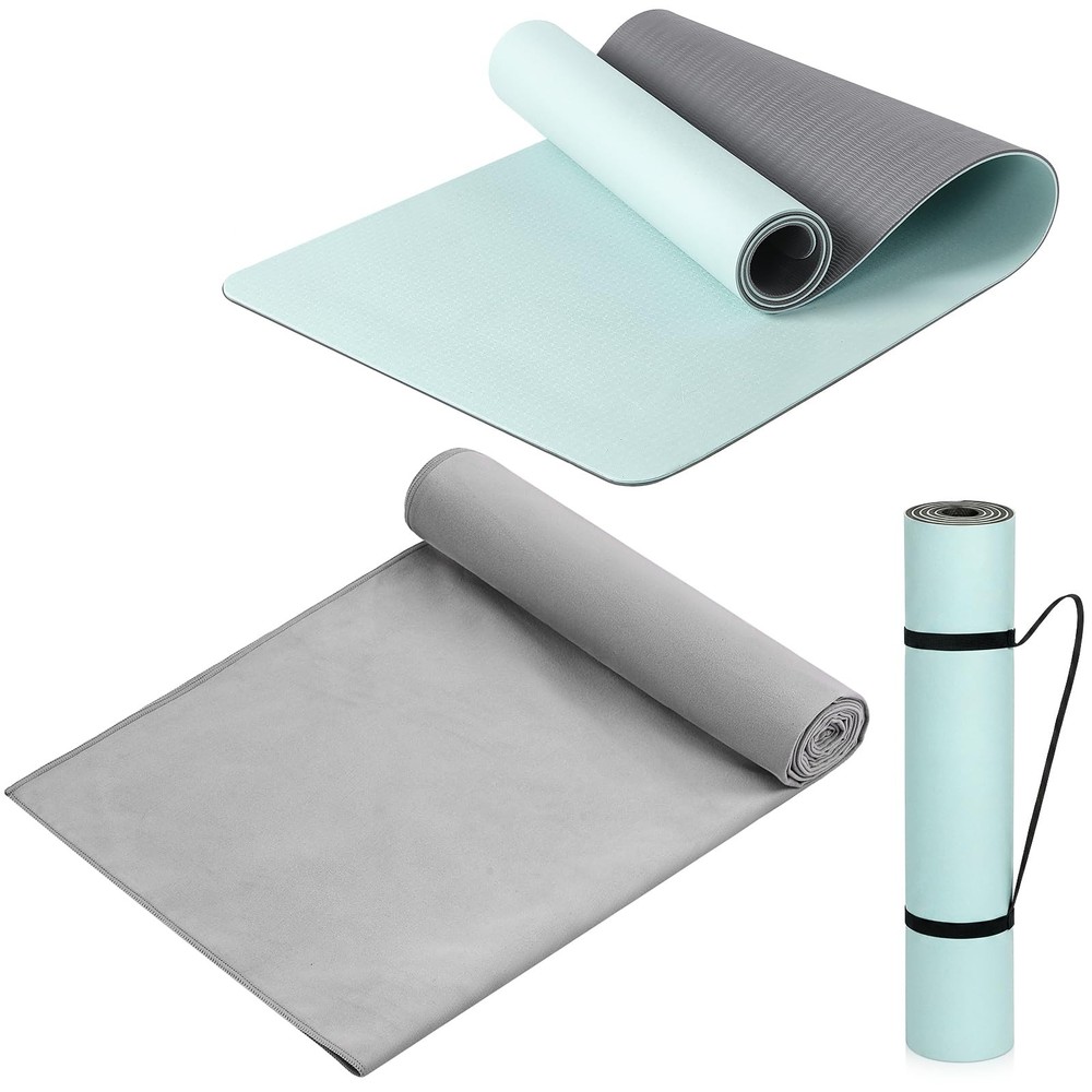 2 Pack Hot Yoga Mat Thick 12mm and Towel Non Slip 72″ x 26.5″ Extra Large Abs…