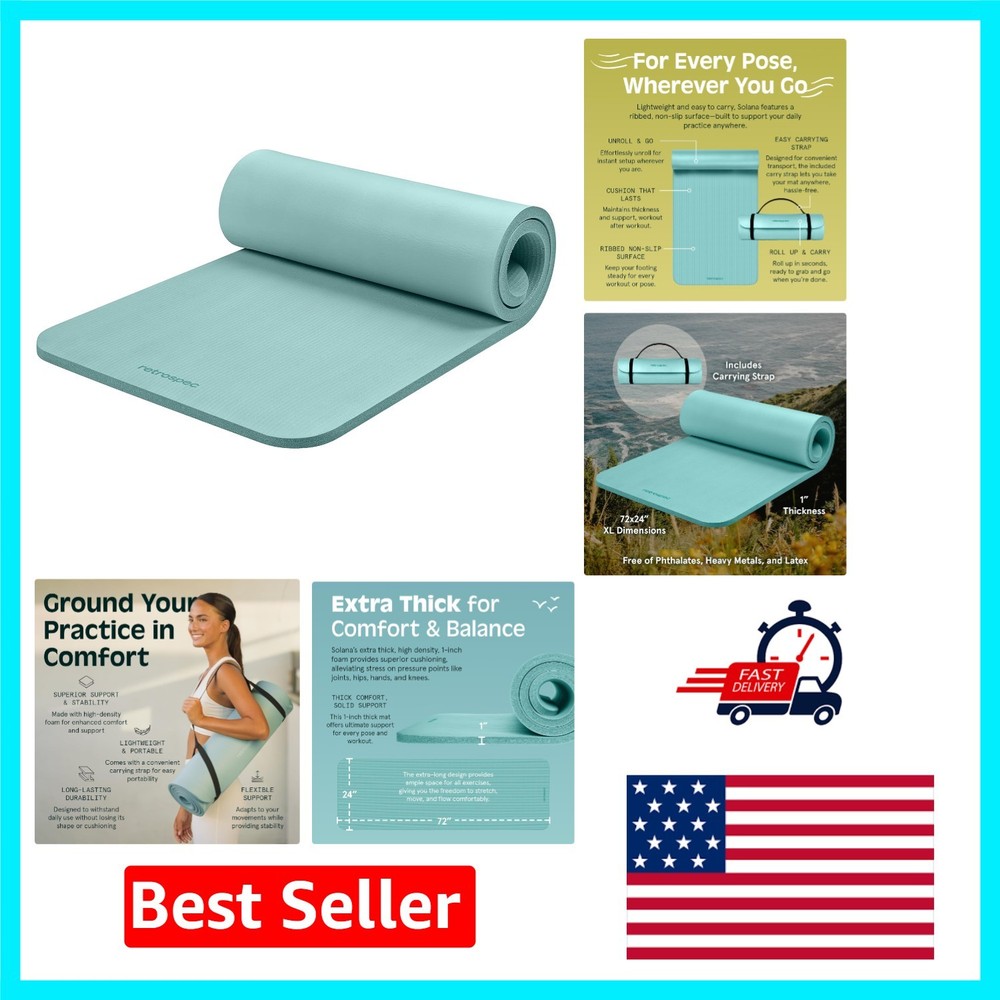 Solana 1-Inch Extra Thick Yoga Mat & Strap – Non-Slip Comfort in Blue Ridge