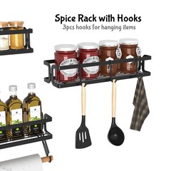 3 Pack Spice Rack Wall Mount with Paper Towel Holder and Hooks, Screw or Adhe…