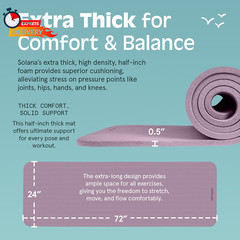 Retrospec Solana Yoga Mat 1/2″ Thick w/Nylon Strap for Men & Women – Non Slip Ex