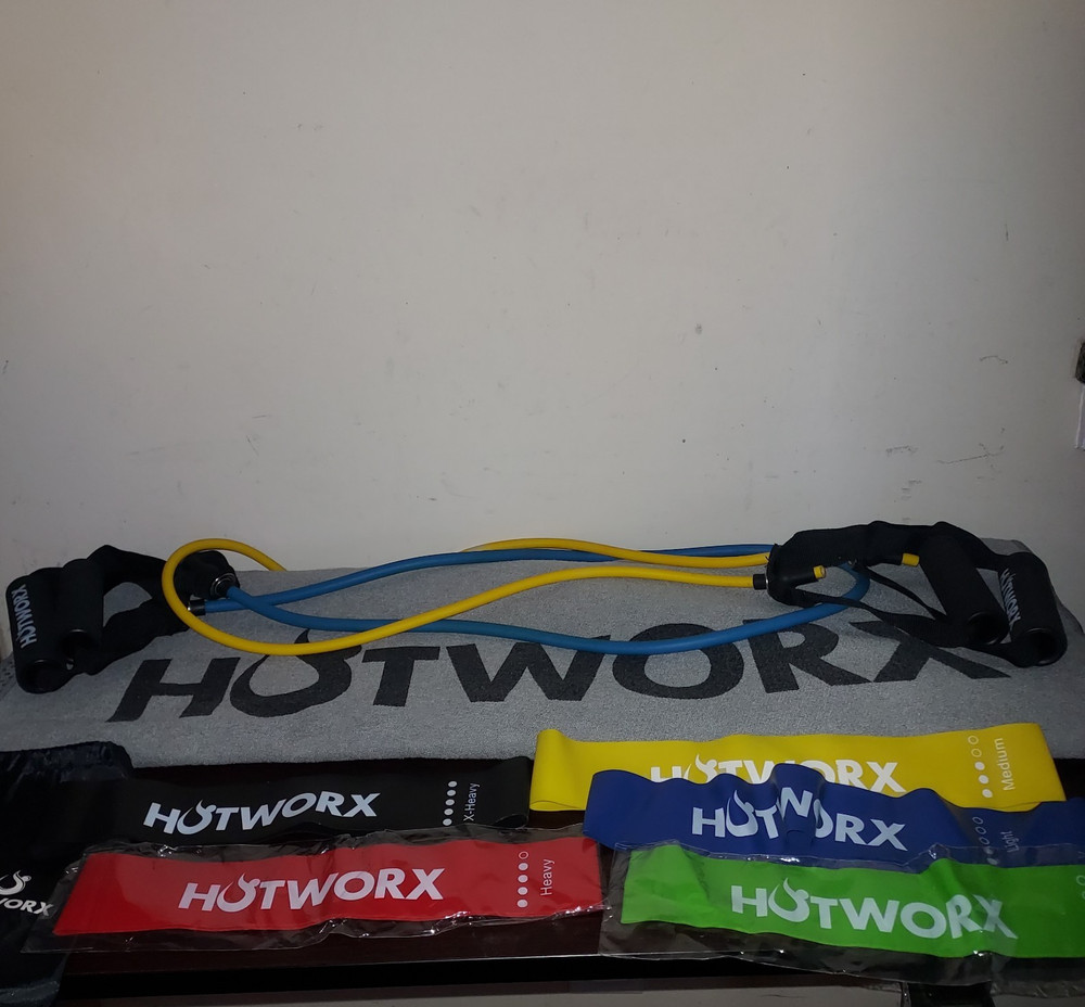 HotWorx Yoga Fitness Bundle Towel(30 x 79) ,2 Resistance Bands, 5 Loop Bands