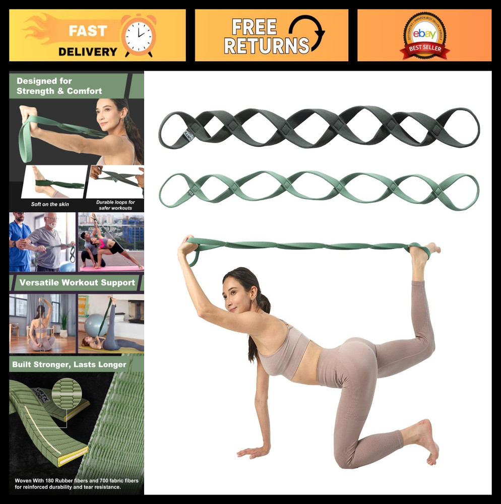 Stretch Straps for Exercise | Yoga & Pilates Bands w/ 7 Loops | Resistance Fitne