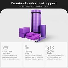 7-Piece Yoga Set W/ 71x24x1 Inches Extra Thick Mat & Carrying Sling