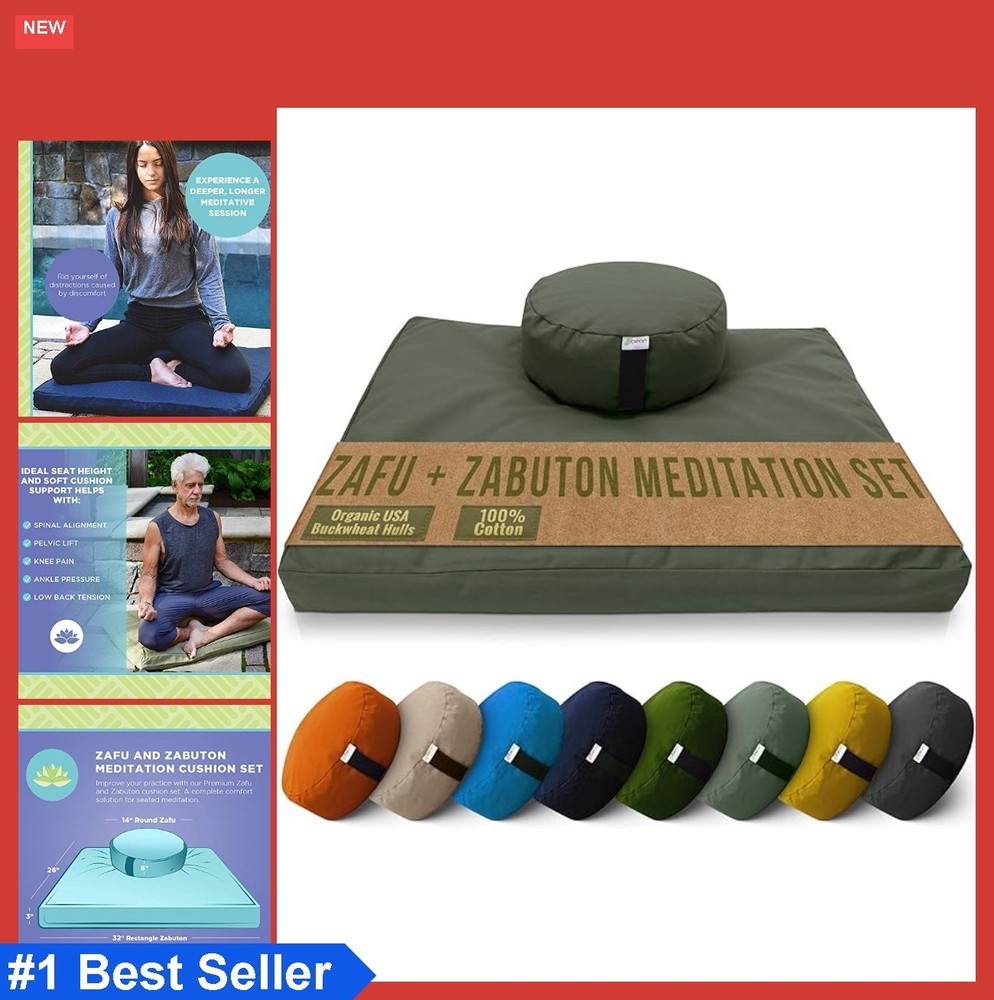 Meditation Cushion Mat Set Zafu Floor Pillow Organic Buckwheat Cotton Zabuton