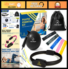 Pilates Ring Set – 14″ Magic Circle, 9″ Exercise Ball, 5 Resistance Bands & Pump