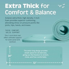 Solana Yoga Mat 1″ Thick w/Nylon Strap for Men & Women – Non 1 inch Blue Ridge