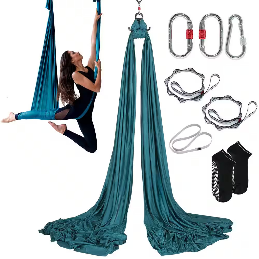Aerial Yoga Hammock and Swing 5.5 Yards Aerial Yoga Starter Kit with 100Gsm Nylo