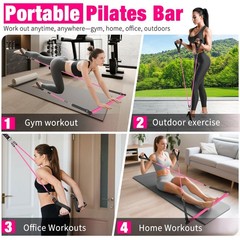 Bbtops Pilates Bar Kit with Resistance Bands(4 x Bands),3-Section Pink