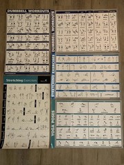 WORKOUT LAMINATED POSTERS~5 PACK~2,DUMBBELL 2,STRETCHING 1,YOGA~17.5”X26.5” VNC