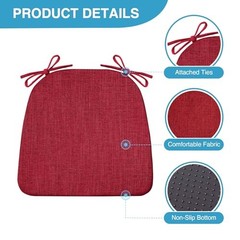 Chair Cushions for Dining Chairs Set of 4, Non Slip Kitchen Chair 4 Pack Red