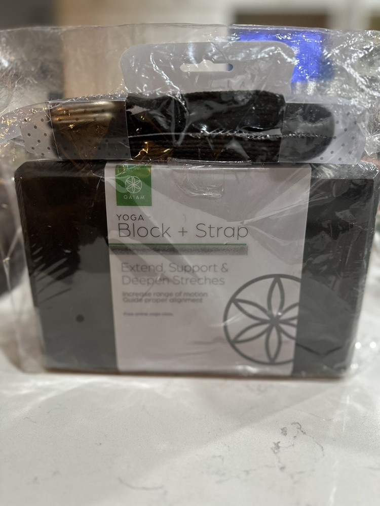 Gaiam Yoga Strap & Block set gray Block 9x6x4 strap 6’. Brand New Sealed Pkg