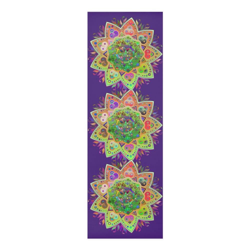 Yoga Mat, Handmade Mandala Art Design in Purple and Green, Meditation Mat,