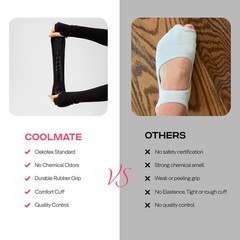 CoolMate Pilates Socks with Grips for 6-10, A-01b. 4 Pairs Open Top Black