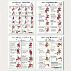 4pcs Chair Yoga Posters for Seniors Easy-to-Follow Charts for Balance & Strength