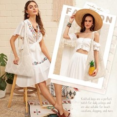 Crochet Bags for Women Beach Totes Bags Aesthetic Summer Tote Standard Beige-a