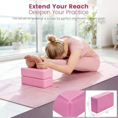 Foldable Yoga Mat and Blocks Set for Women with 2 Pack Yoga Blocks and Pink