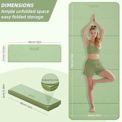 Foldable Yoga Mat,74″Lx32″Wx1/3″Thick,Folding Exercise Mat,Non-slip Wide Green