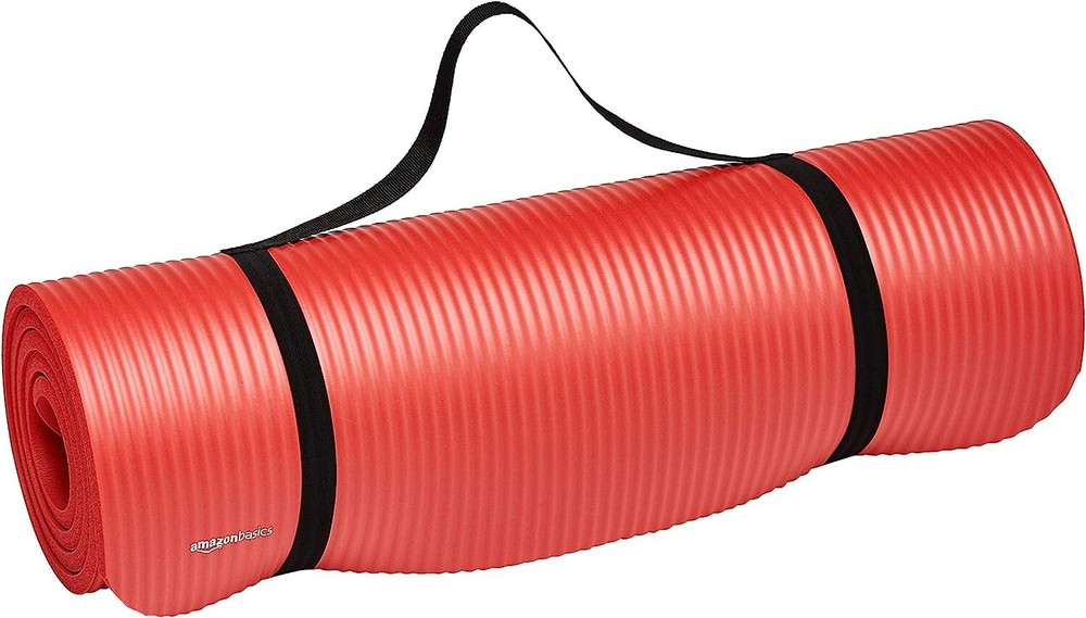 New Amazon Basics 1/2-Inch Extra Thick Exercise Yoga Mat W/ Carrying Strap (Red)