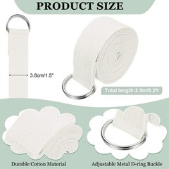 Yoga Strap with Adjustable Metal D Ring Buckle, 8.2ft & White