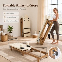 Foldable Pilates Reformer –90% Pre-Assembled Home Gym Women Men Workouts Bundle