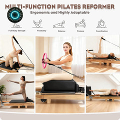 94.5″Pilates Reformer Wooden Foldable Reformer Pilates Machine with Springs Quic