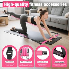 Bbtops Pilates Bar Kit with Resistance Bands(4 x Bands),3-Section Pink