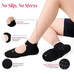 CoolMate Pilates Socks with Grips for 6-10, A-01b. 4 Pairs Open Top Black