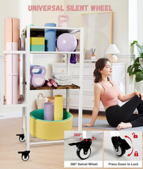 Yoga Mat Storage Rack with Wheels, 3 Tier Home Gym Workout Equipment Organizer f