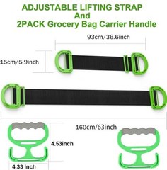 Lifting Moving Straps and 2PACK Grocery Bag Carrier Handle,1-Person Adjustable