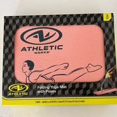 NEW Folding Yoga Mat W/ Poses Pink Home Workout Fitness Gym Training 24”x68”x3mm
