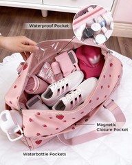 Strawberry Gym Bag Women Girls Corduroy Yoga Mat Large Capacity Dance Duffel