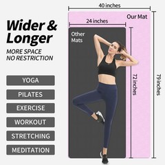 Extra Long TPE Yoga Mat 79″ x 40” x 1/2″ Thick Non-slip Exercise Mat for Home…
