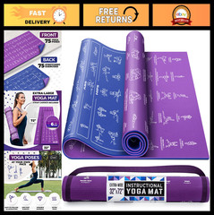 Yoga Mat with Carrying Strap – Illustrated Poses & Stretching Exercises, Non-Sli