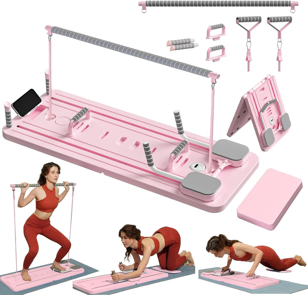Pilates Reformer Board Machine Upgraded with Pilates Bar Foldable 7 in 1 Home Pi