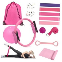 HASHMUST Pilates Ring Kit 12 PCS for Women, Home Workout Equipment with Pink