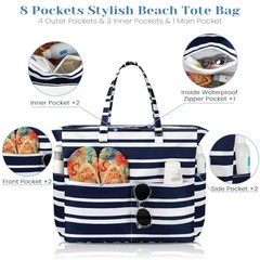 Beach Bags for Women Waterproof Sandproof Women Tote Bag, Large Navy Blue