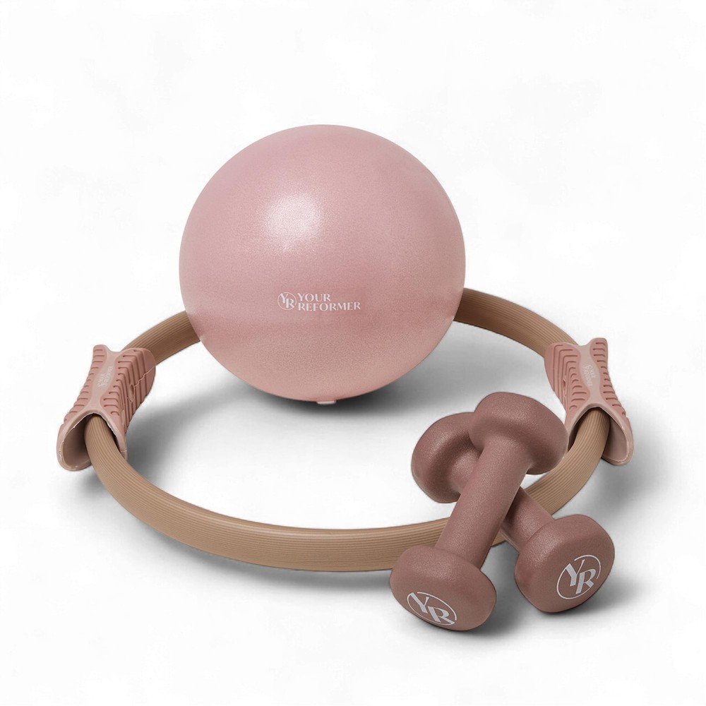 Pilates Prop Kit, Ring, Ball & 2.2 lb Dumbbell Set Dusty Rose