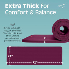 Retrospec Solana Yoga Mat 1″ Thick W/Nylon Strap for Men & Women – Non Slip Exer